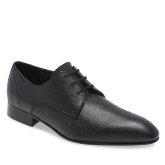 BP. ALBERT PLAIN TOE DERBY IN BLACK SAFFIANO MENS SIZE 13 - Picture 1 of 16